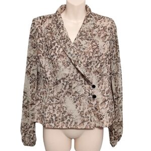🔵BOGO FREE🔵Alex Evenings Leopard Print Wrap Front Long Sleeve Top Sz SP